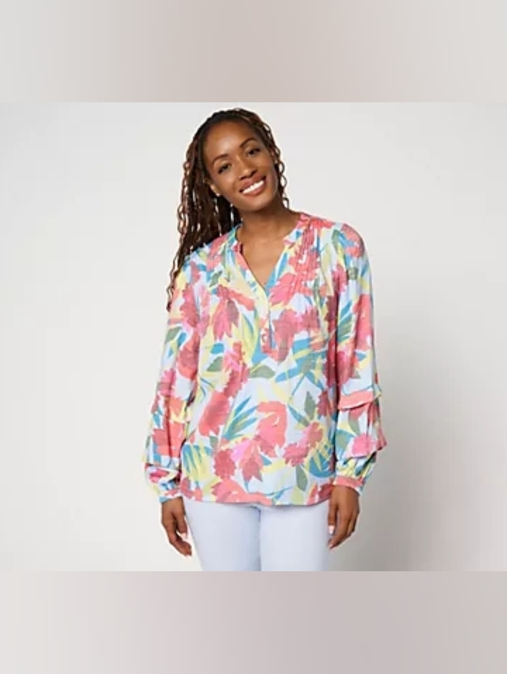 XL NWOT Nicole by Nicole Miller Blue Vibrant Print Balloon Sleeve Top